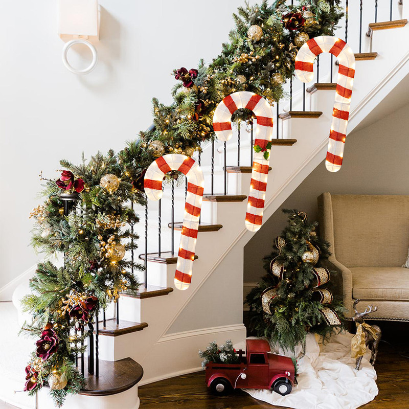 3-Piece Pre-Lit Candy Canes Set – 75 LED Lights with Ground Stakes for Holiday Decor