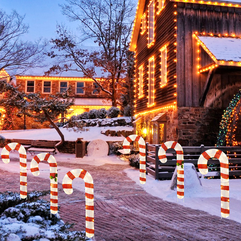 3-Piece Pre-Lit Candy Canes Set – 75 LED Lights with Ground Stakes for Holiday Decor
