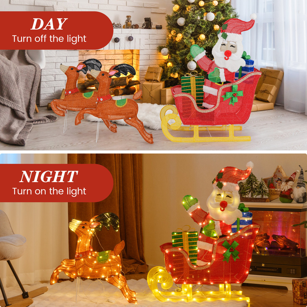 Lighted Christmas Santa on Sleigh with Reindeer and LED Lights Outdoor Yard Decoration