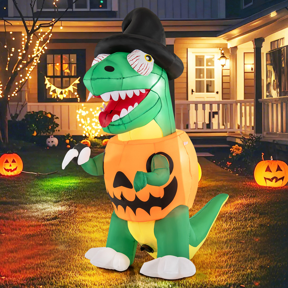 6FT Blow up Inflatable Pumpkin Dinosaur Yard Decoration with Built-in LED Lights, Halloween Outdoor Lighted Lawn Decor