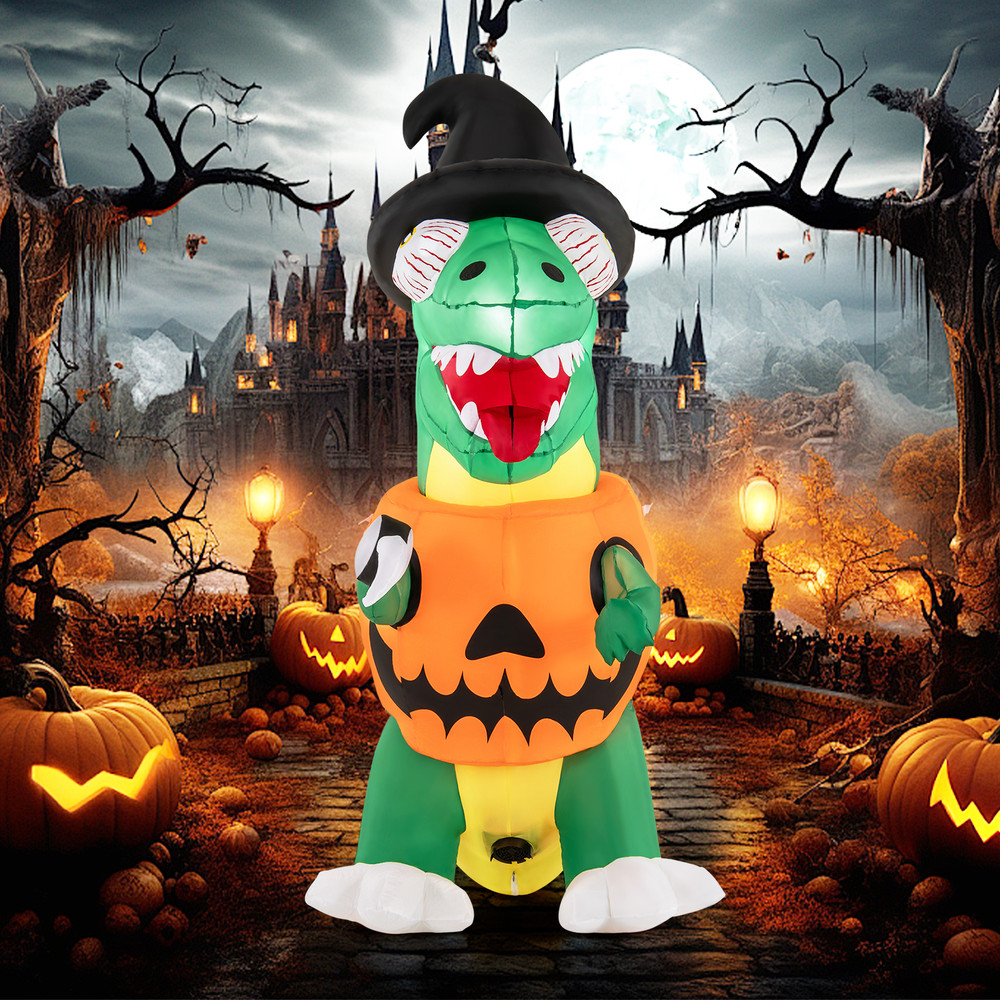 6FT Blow up Inflatable Pumpkin Dinosaur Yard Decoration with Built-in LED Lights, Halloween Outdoor Lighted Lawn Decor