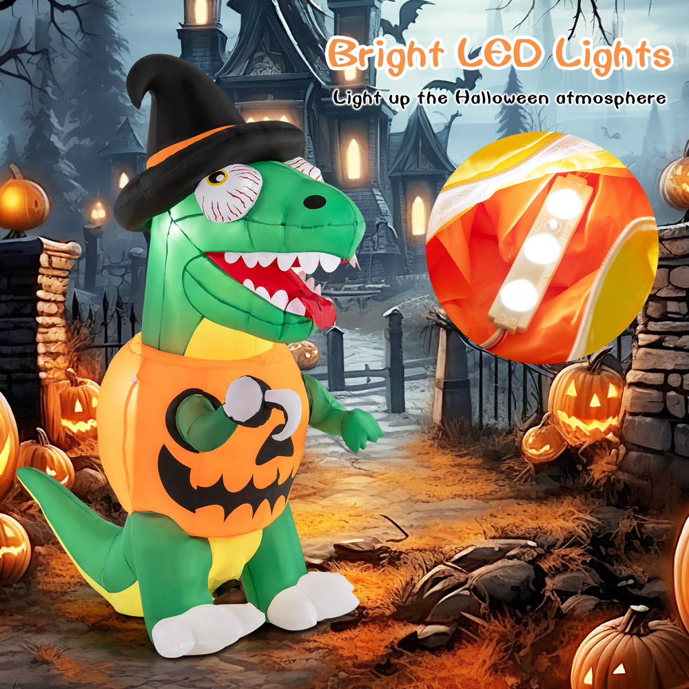 6FT Blow up Inflatable Pumpkin Dinosaur Yard Decoration with Built-in LED Lights, Halloween Outdoor Lighted Lawn Decor
