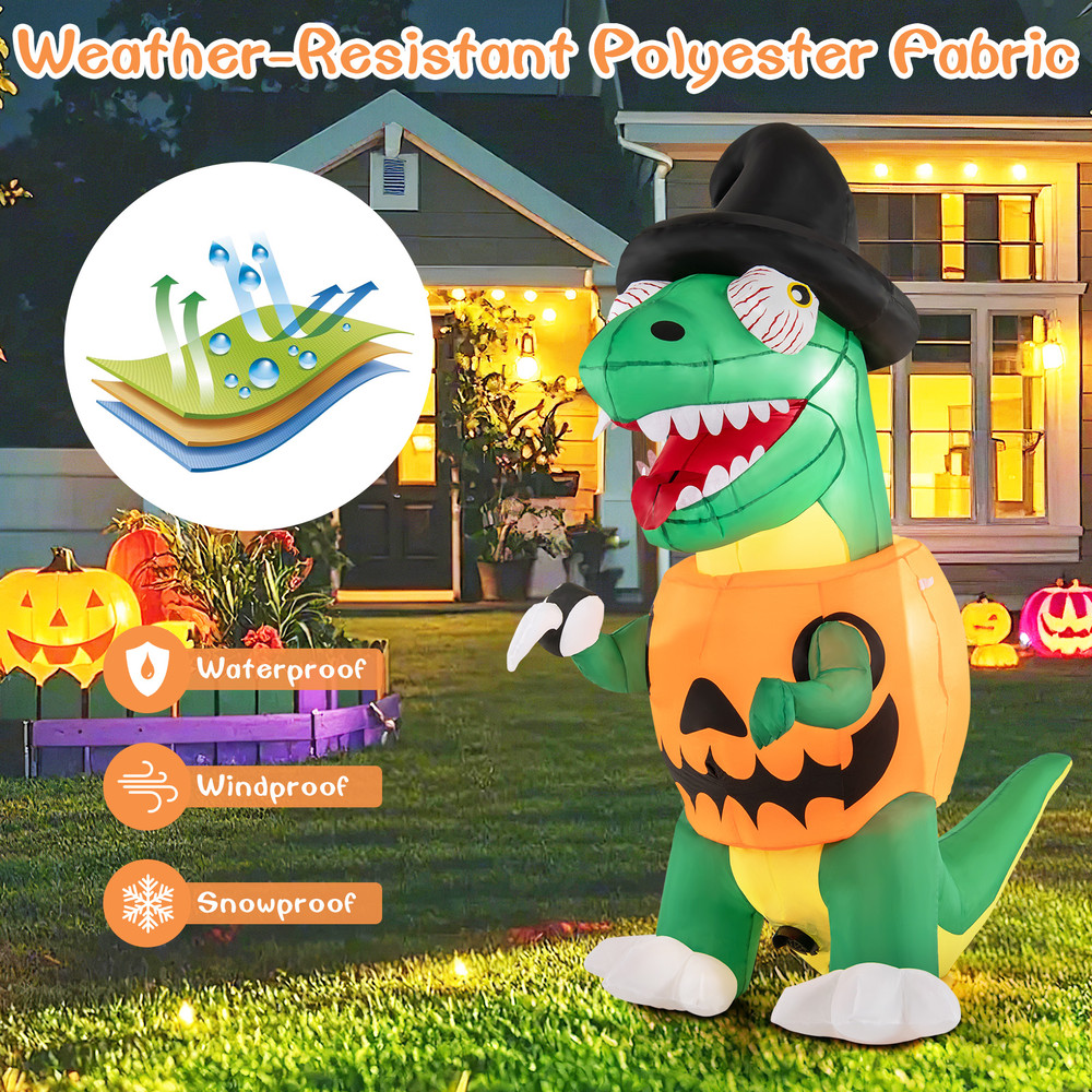 6FT Blow up Inflatable Pumpkin Dinosaur Yard Decoration with Built-in LED Lights, Halloween Outdoor Lighted Lawn Decor