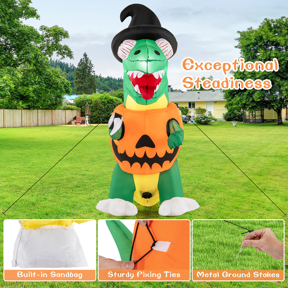 6FT Blow up Inflatable Pumpkin Dinosaur Yard Decoration with Built-in LED Lights, Halloween Outdoor Lighted Lawn Decor