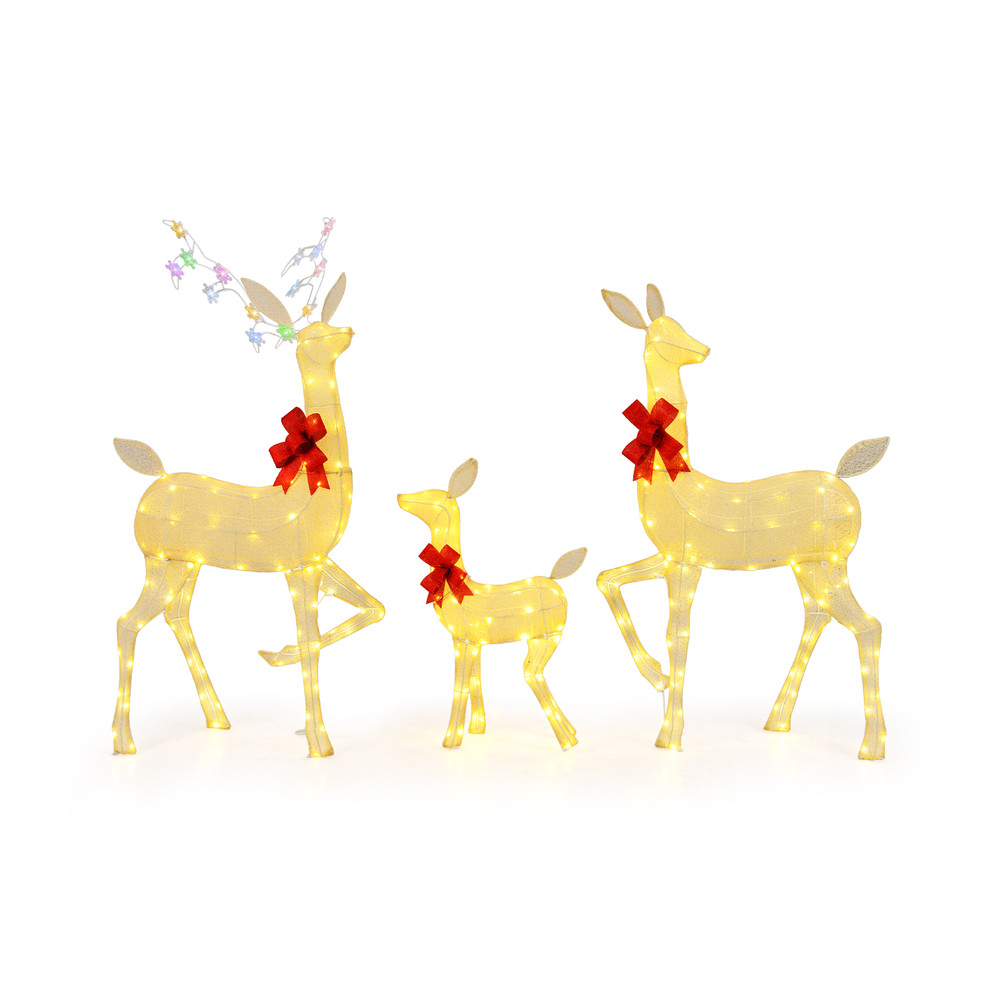 3 Pieces Lighted Family Deer Set with LED Lights & RGB Flashing Lights, Outdoor Christmas Yard Decoration Reindeer
