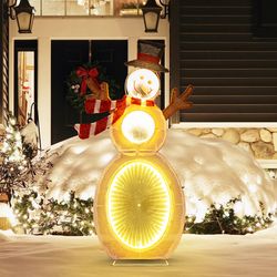 2.6 ft lighted snowman with led lights and metal stand, outdoor christmas decoration, weatherproof yard holiday decor