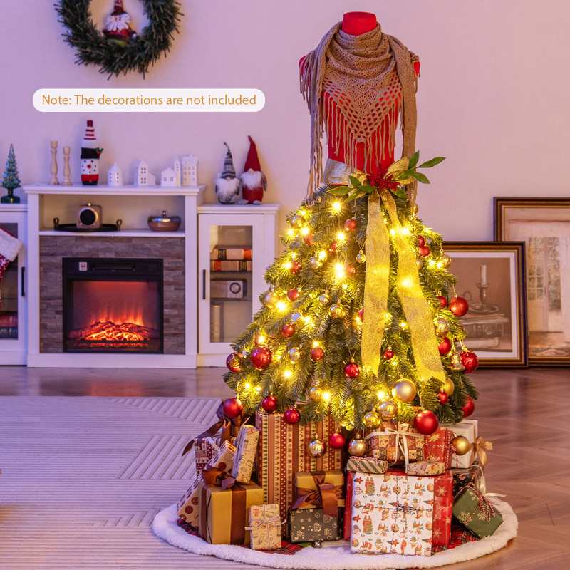 5 FT Pre-lit Mannequin Artificial Christmas Tree Dress Form with Lights, Lifelike PVC Xmas Tree with LED Lights, Ribbon