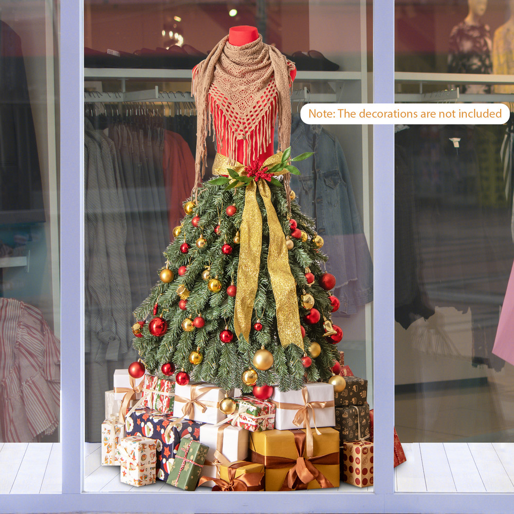 5 FT Pre-lit Mannequin Artificial Christmas Tree Dress Form with Lights, Lifelike PVC Xmas Tree with LED Lights, Ribbon