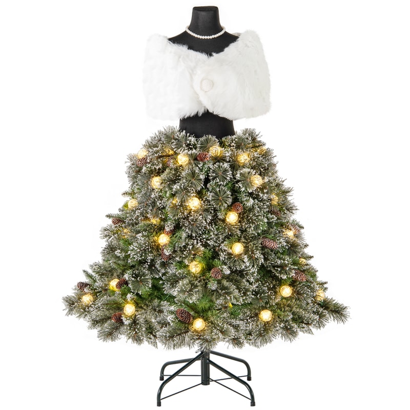 5 FT Pre-lit Mannequin Artificial Christmas Tree Dress Form Xmas Tree with 465 Branch Tips and LED Lights for Decor