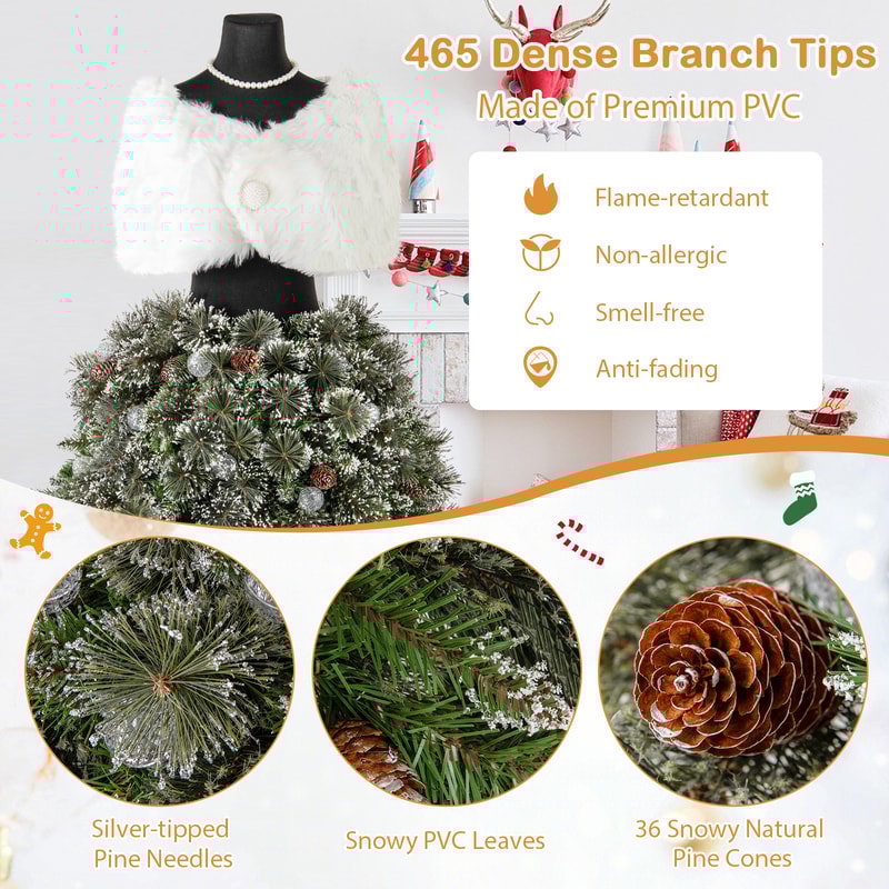 5 FT Pre-lit Mannequin Artificial Christmas Tree Dress Form Xmas Tree with 465 Branch Tips and LED Lights for Decor