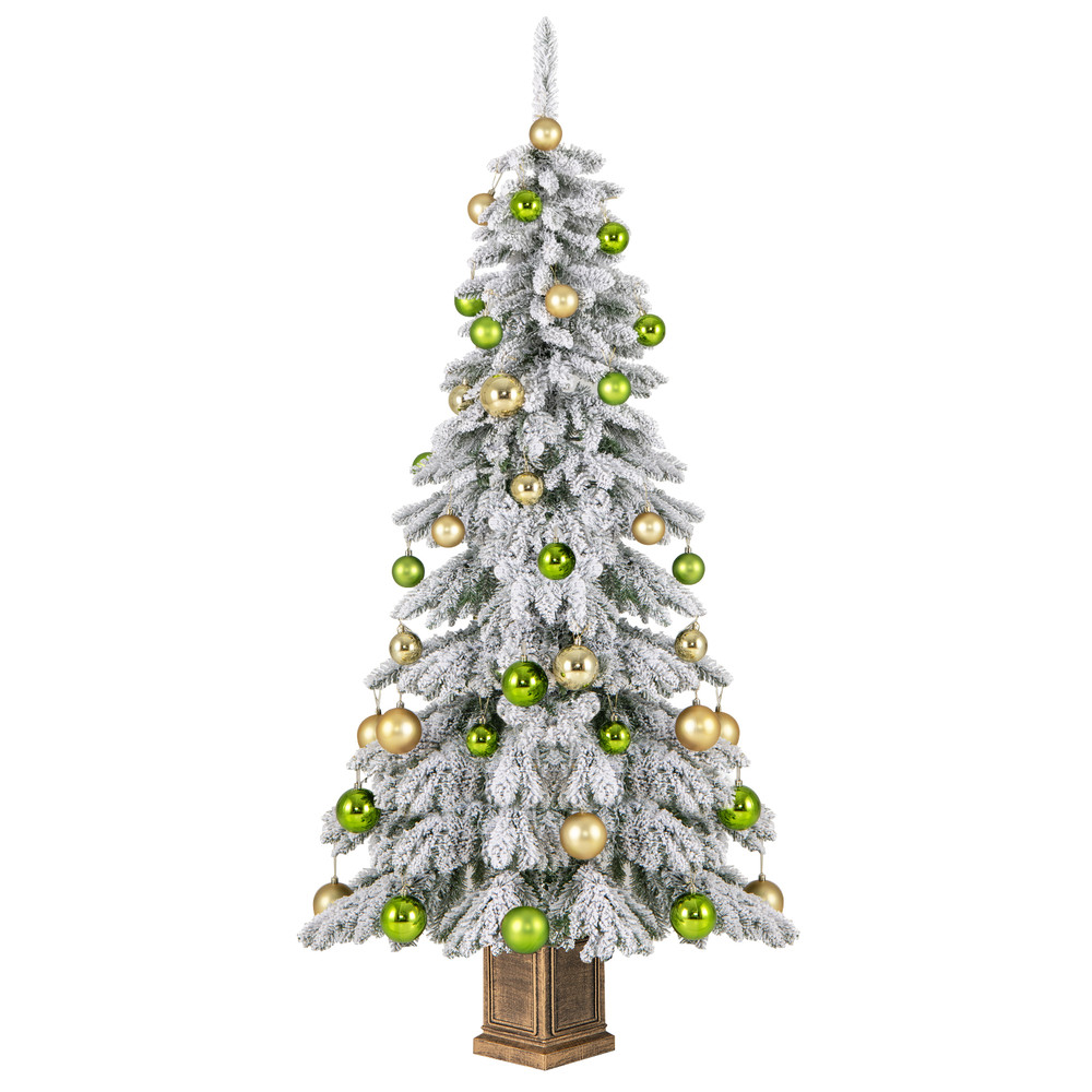 6FT Snow Flocked Artificial Xmas Tree with 589 Branch Tips and 48 Ornaments, Holiday Christmas Tree Decor for Home