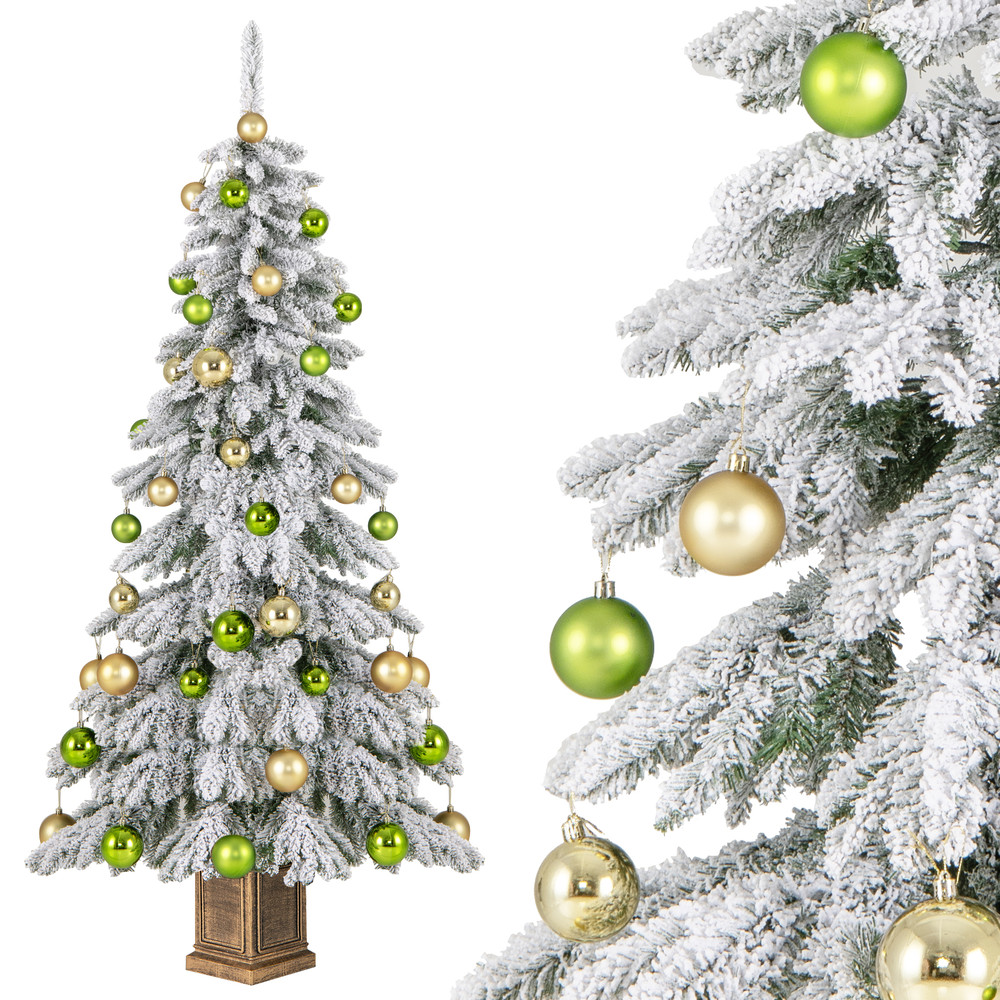 6FT Snow Flocked Artificial Xmas Tree with 589 Branch Tips and 48 Ornaments, Holiday Christmas Tree Decor for Home