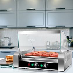 stainless steel commercial 11 roller hot dog grill cooker, cooks 30 hot dogs, electric sausage machine for concession