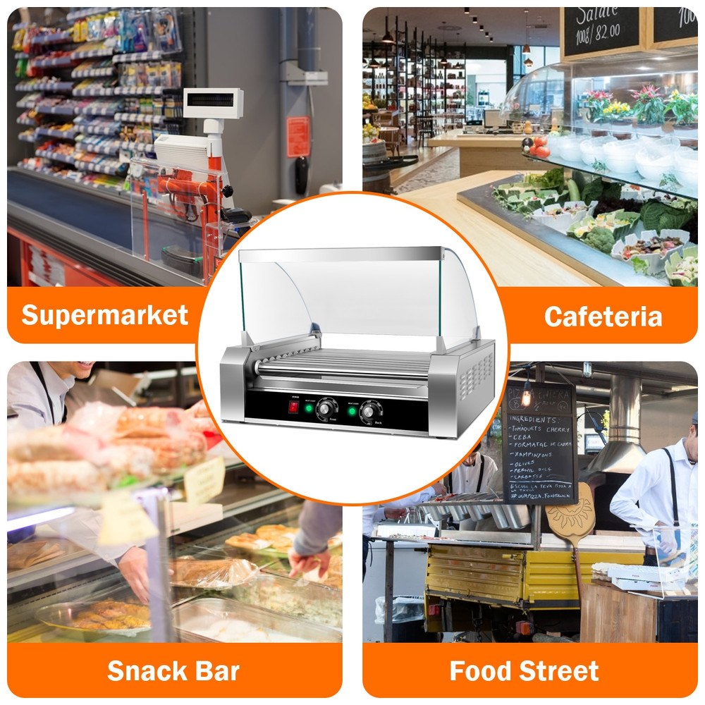 Stainless Steel Commercial 11 Roller Hot Dog Grill Cooker, Cooks 30 Hot Dogs, Electric Sausage Machine for Concession