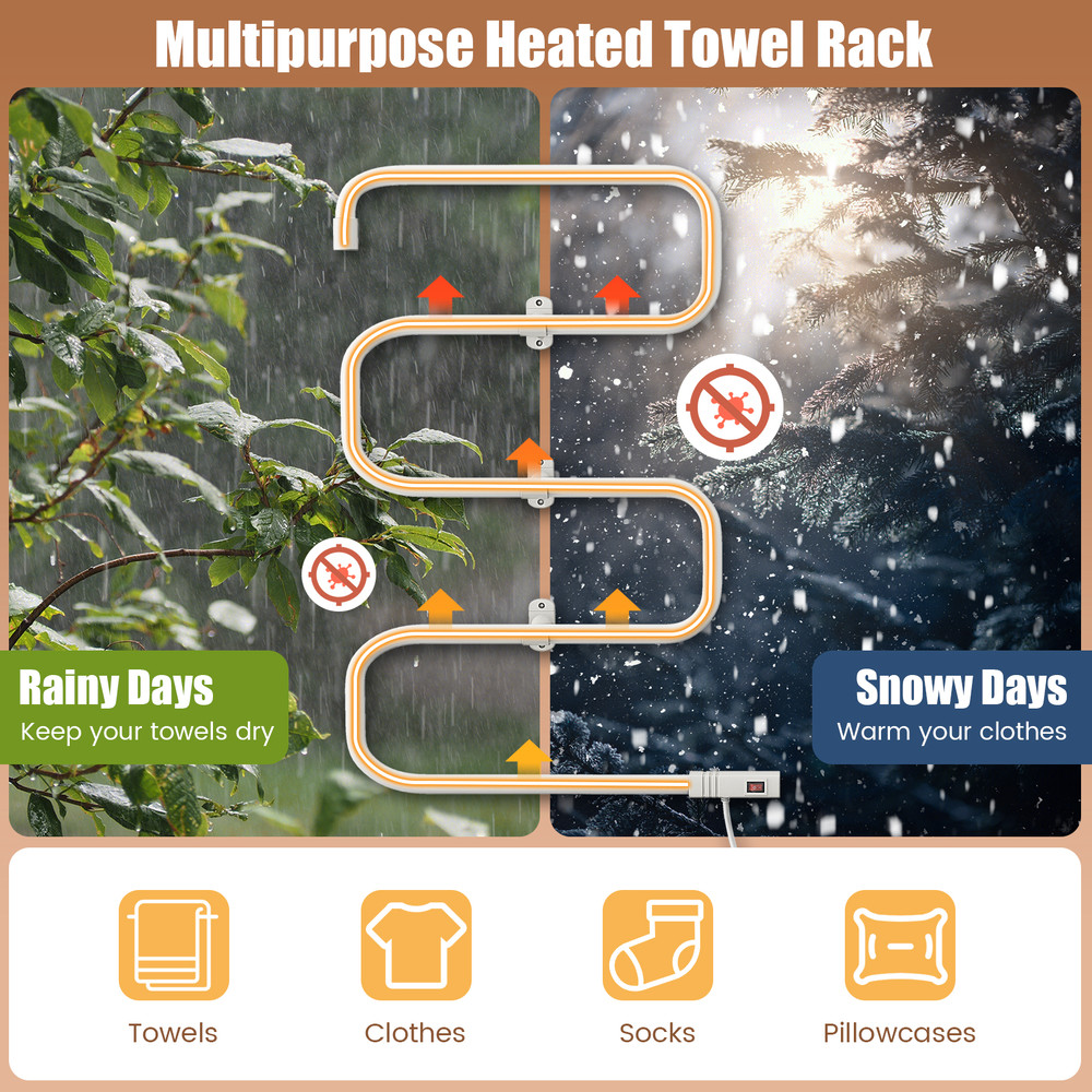 100W Electric Towel Warmer Drying Rack Fast Heating & Wall Mountable