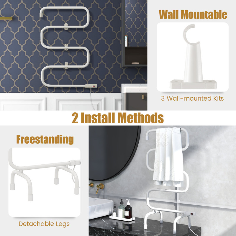 100W Electric Towel Warmer Drying Rack Fast Heating & Wall Mountable