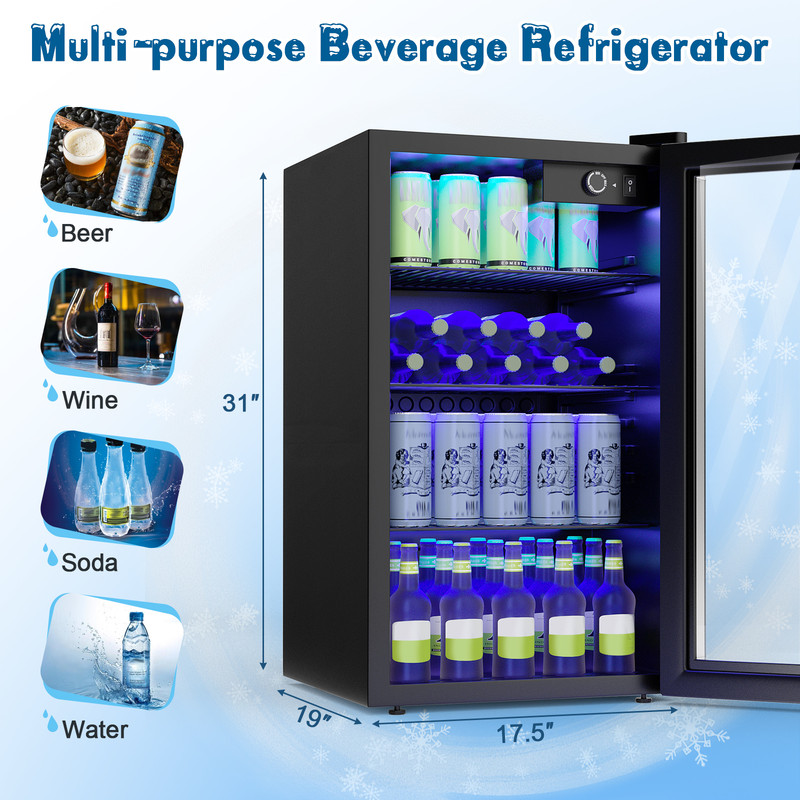 120 Can Beverage Mini Refrigerator with Glass Door Compact Cooler for Cans & Bottles