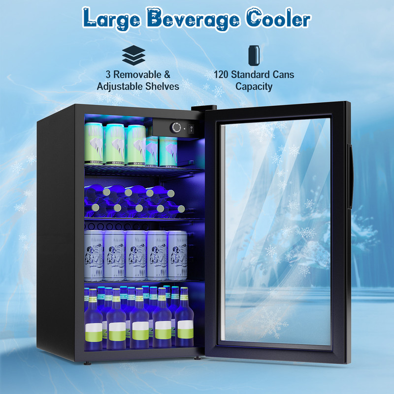 120 Can Beverage Mini Refrigerator with Glass Door Compact Cooler for Cans & Bottles