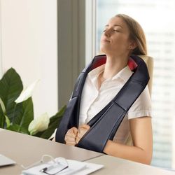 electric back & neck massager with heat straps, deep kneading shoulder relief
