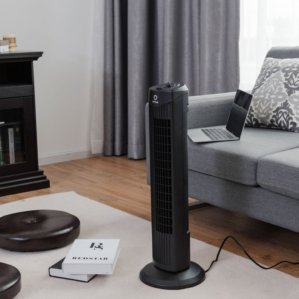 35W Quiet Bladeless Oscillating Fan, 28 Inch Tower Fan with Energy-Efficient Cooling