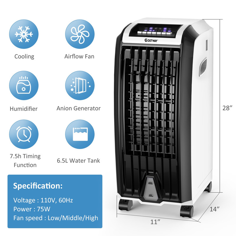 Portable Evaporative Air Cooler with 3 Wind Modes & Timer for Home & Office
