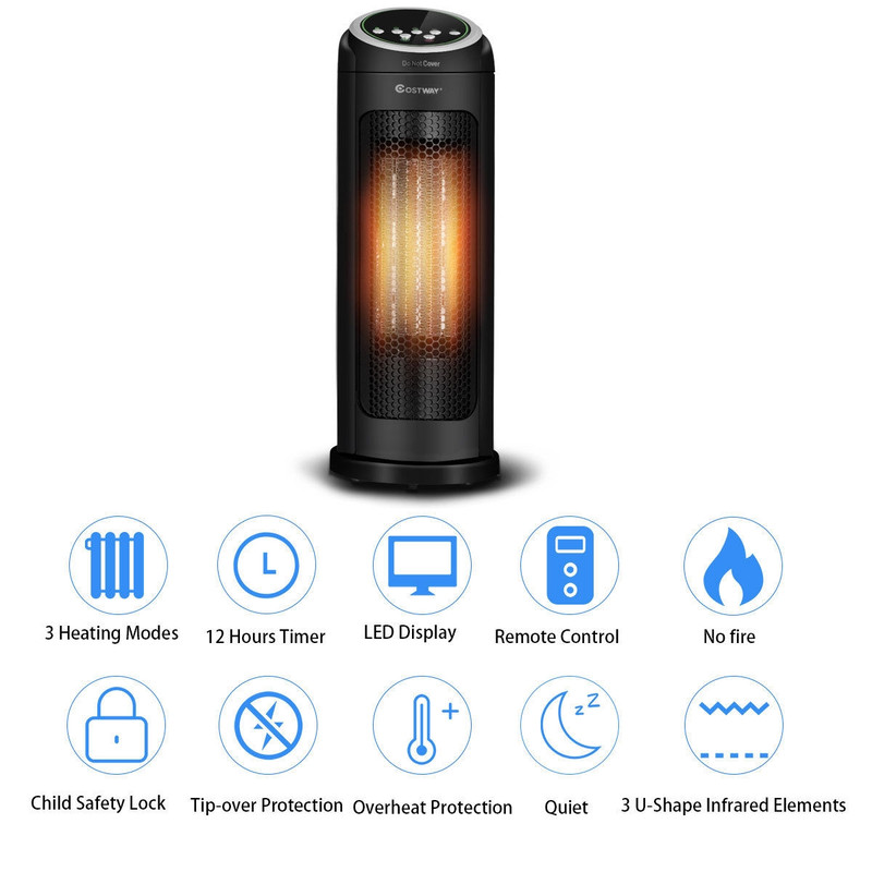 Oscillating 1500W PTC Ceramic Heater Portable LED Space Heater For Home  Office 5