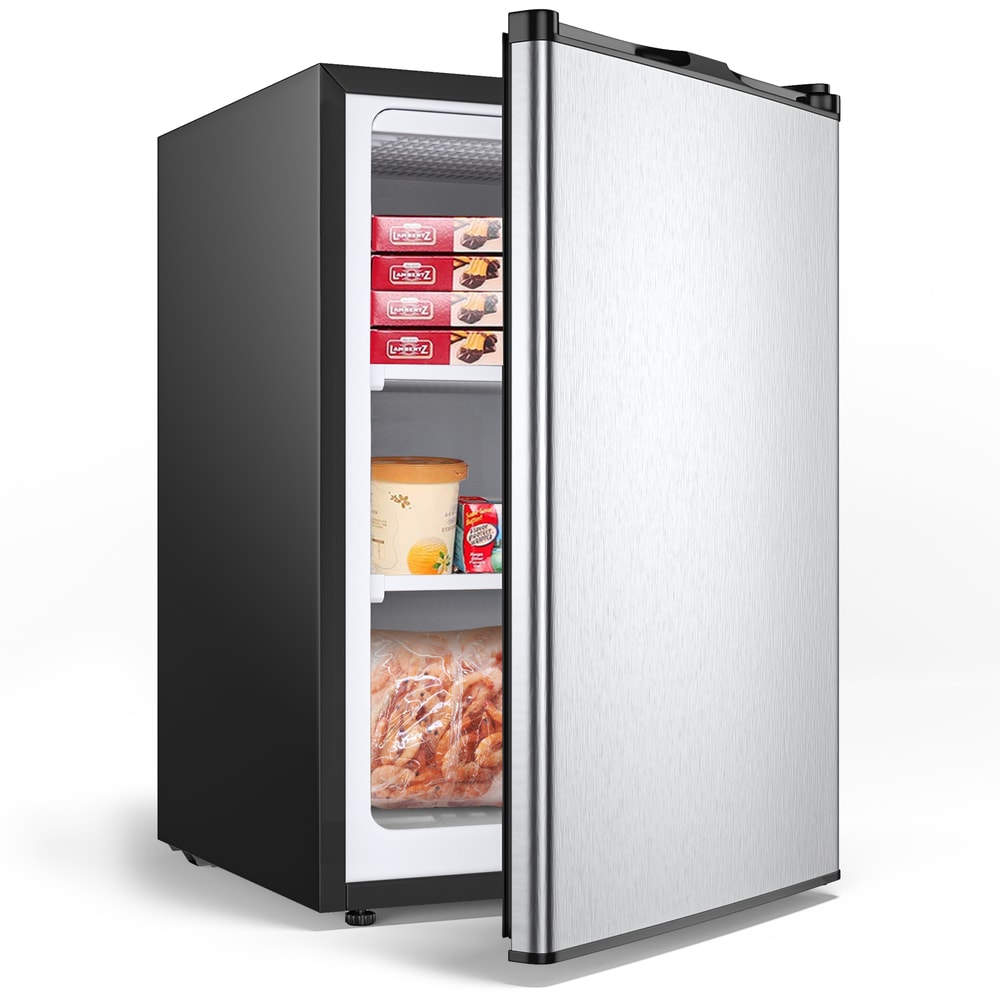 Compact Upright Freezer with Stainless Steel Door, Space-Saving Portable Freezer for Home & Kitchen