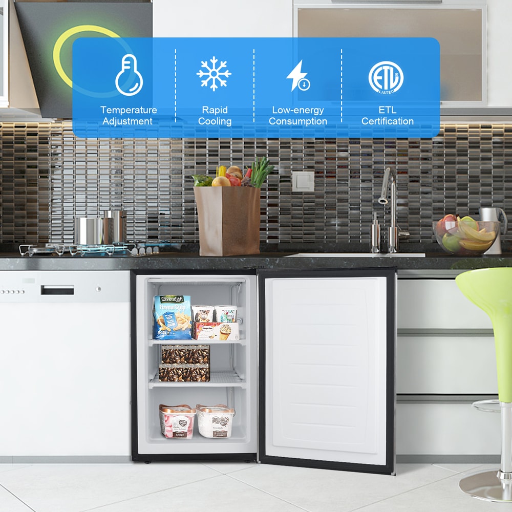 Compact Upright Freezer with Stainless Steel Door, Space-Saving Portable Freezer for Home & Kitchen