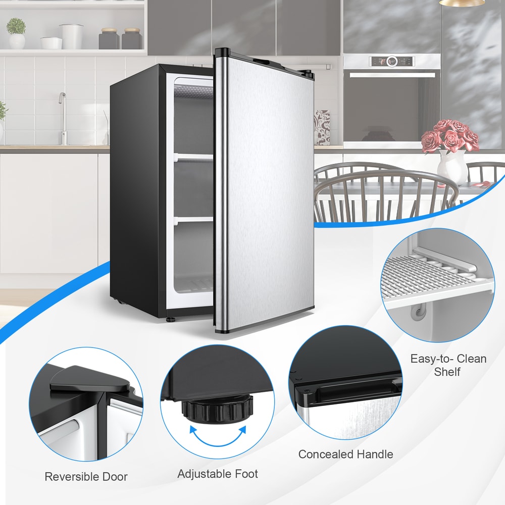 Compact Upright Freezer with Stainless Steel Door, Space-Saving Portable Freezer for Home & Kitchen