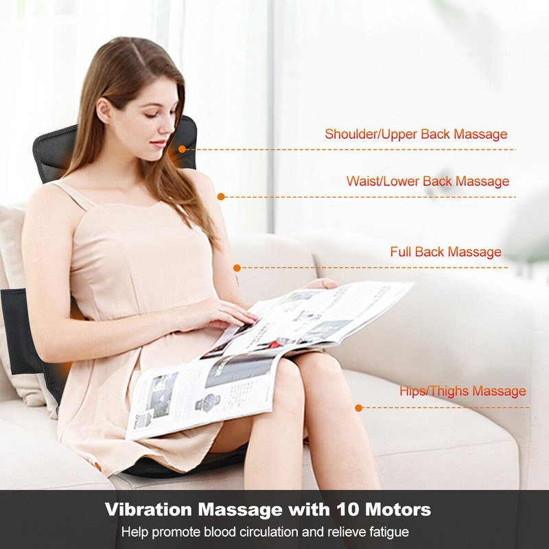 Foldable Full Body Massage Mat with 10 Vibration Motors, Portable Heated Back & Seat Cushion Pad for Car, Office, Home