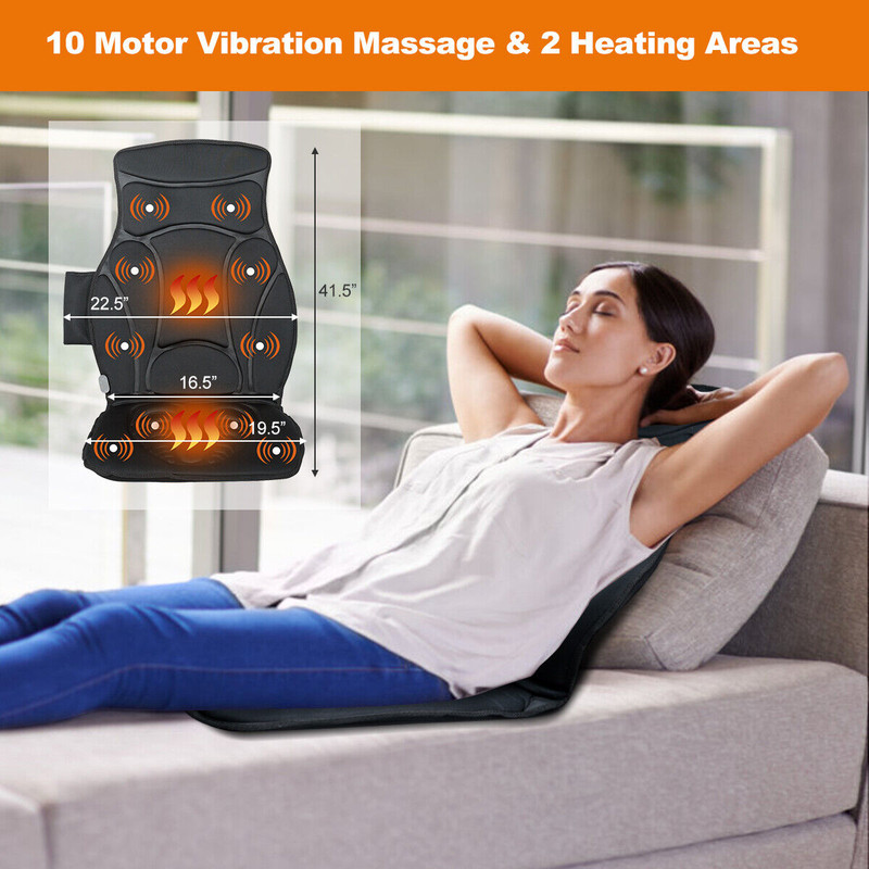 Foldable Full Body Massage Mat with 10 Vibration Motors, Portable Heated Back & Seat Cushion Pad for Car, Office, Home
