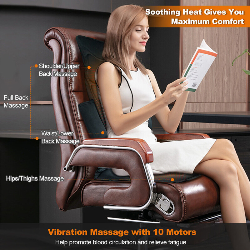 Foldable Full Body Massage Mat with 10 Vibration Motors, Portable Heated Back & Seat Cushion Pad for Car, Office, Home