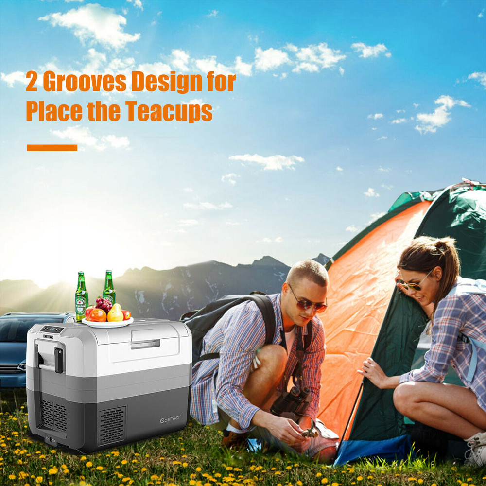 Quart Portable Electric Camping Car Cooler Car Refrigerator, Dual Zone Freezer Fridge for Car, RV, Truck, Travel
