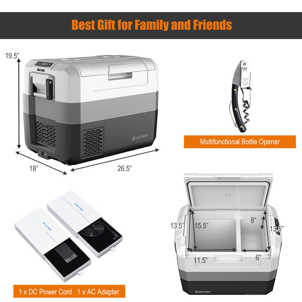 Quart Portable Electric Camping Car Cooler Car Refrigerator, Dual Zone Freezer Fridge for Car, RV, Truck, Travel