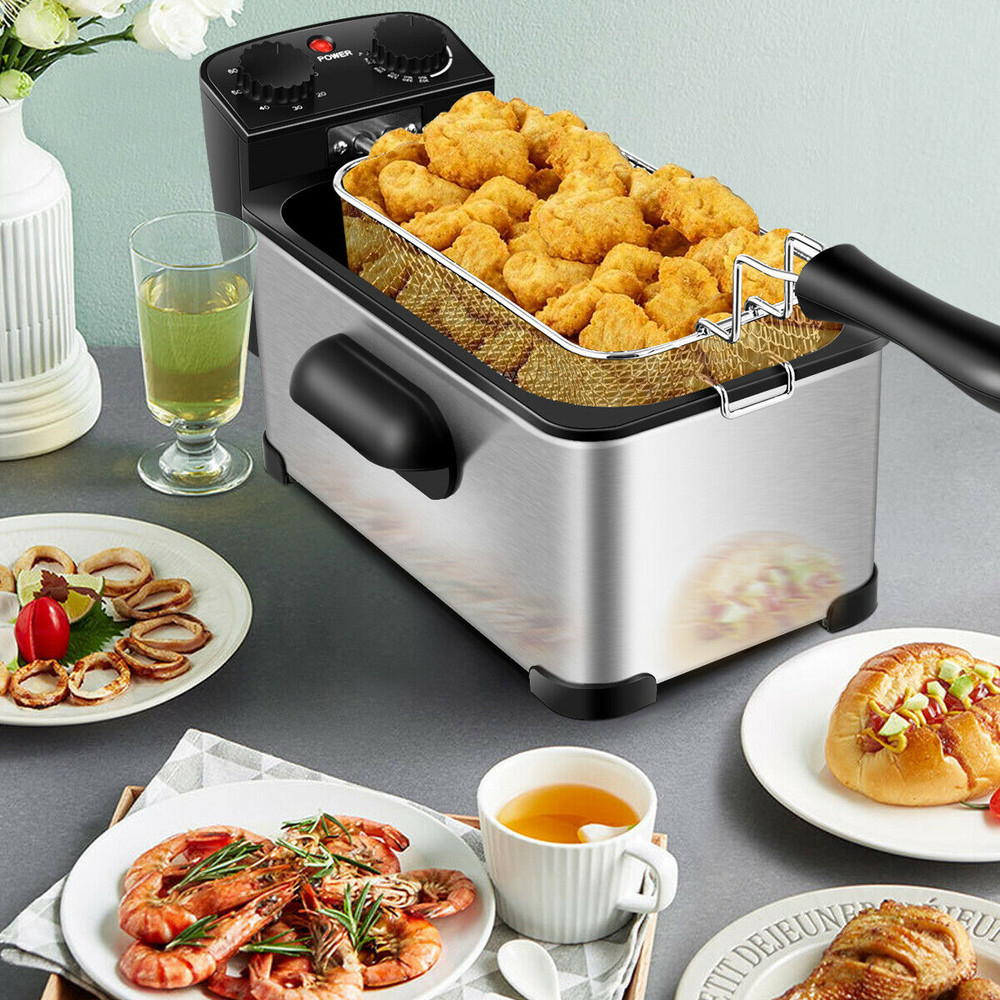 3.2 Quart Electric Stainless Steel Deep Fryer with Timer, Adjustable Temp, Cool Touch Handles, Easy to Clean Fry Basket
