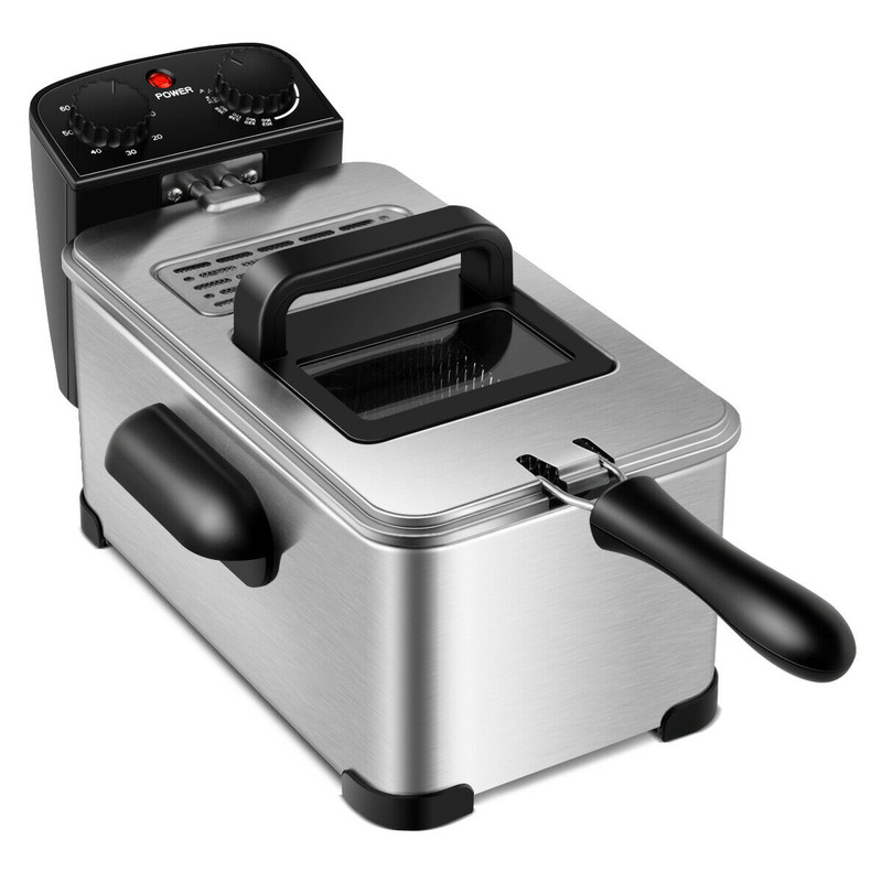 3.2 Quart Electric Stainless Steel Deep Fryer with Timer, Adjustable Temp, Cool Touch Handles, Easy to Clean Fry Basket