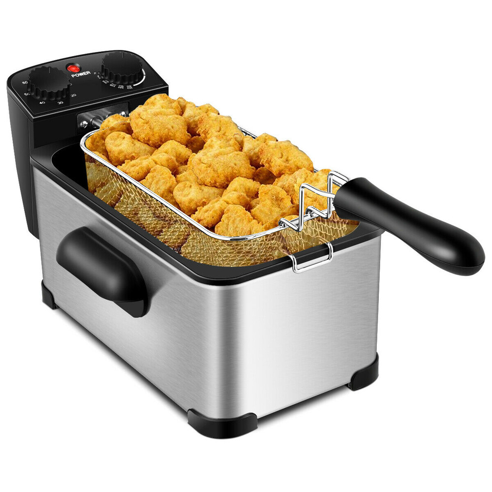 3.2 Quart Electric Stainless Steel Deep Fryer with Timer, Adjustable Temp, Cool Touch Handles, Easy to Clean Fry Basket