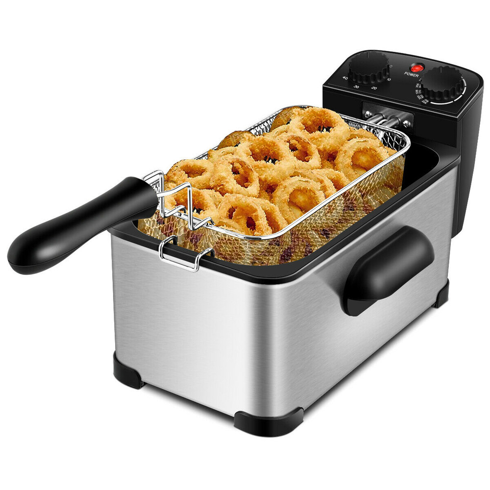 3.2 Quart Electric Stainless Steel Deep Fryer with Timer, Adjustable Temp, Cool Touch Handles, Easy to Clean Fry Basket