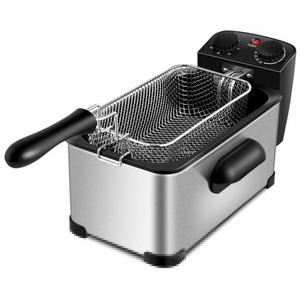 3.2 Quart Electric Stainless Steel Deep Fryer with Timer, Adjustable Temp, Cool Touch Handles, Easy to Clean Fry Basket
