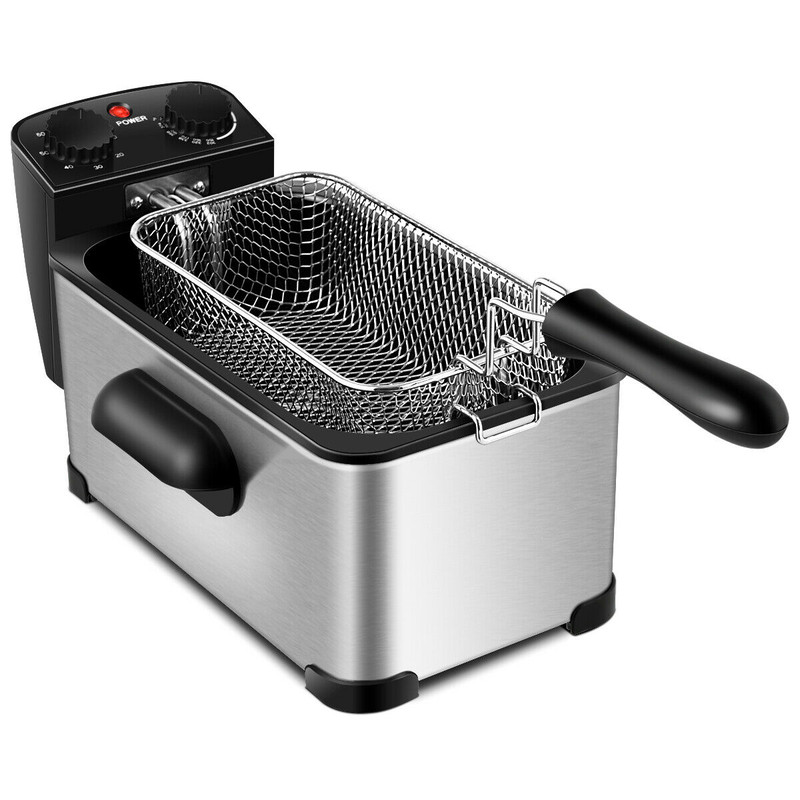 3.2 Quart Electric Stainless Steel Deep Fryer with Timer, Adjustable Temp, Cool Touch Handles, Easy to Clean Fry Basket