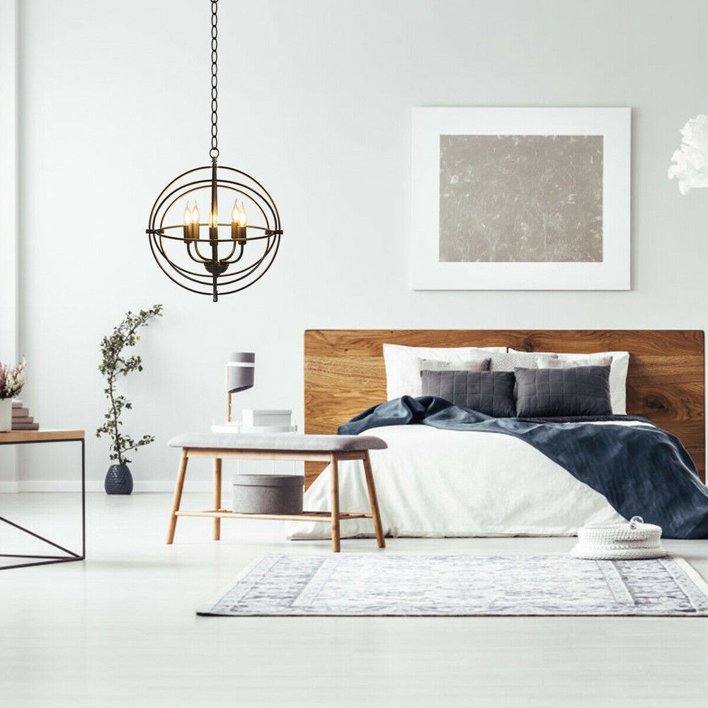 20 Inch Industrial 5-Light Metal Chandelier with Adjustable Interlocking Rings, Modern Pivoting Ceiling Light Fixture