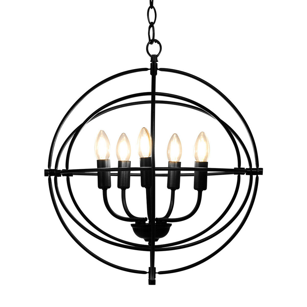 20 Inch Industrial 5-Light Metal Chandelier with Adjustable Interlocking Rings, Modern Pivoting Ceiling Light Fixture