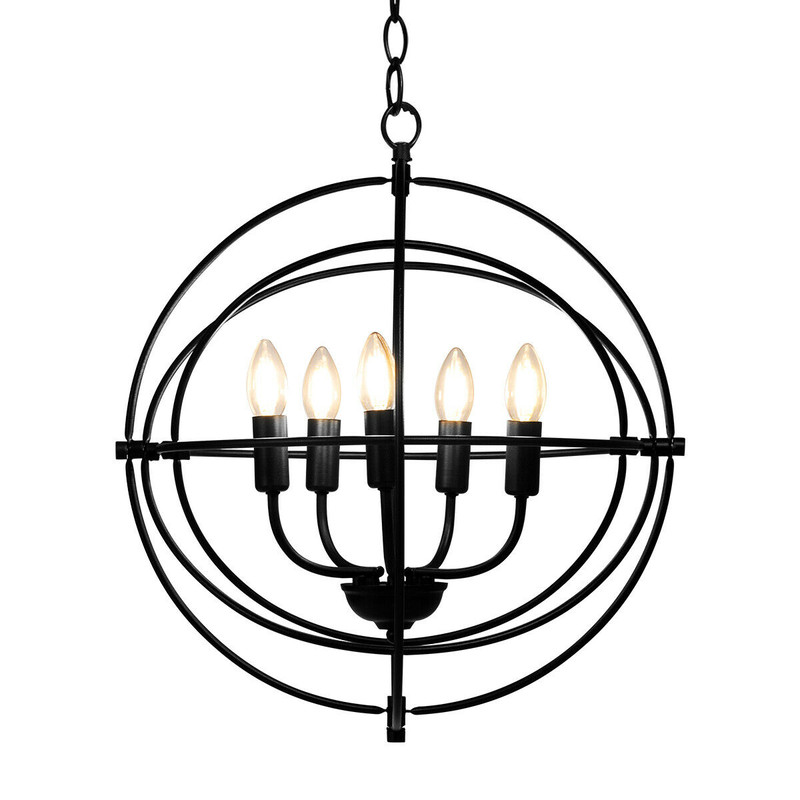 20 Inch Industrial 5-Light Metal Chandelier with Adjustable Interlocking Rings, Modern Pivoting Ceiling Light Fixture
