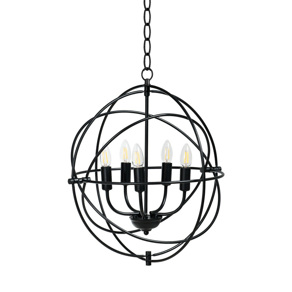 20 Inch Industrial 5-Light Metal Chandelier with Adjustable Interlocking Rings, Modern Pivoting Ceiling Light Fixture