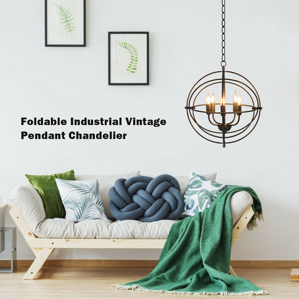 20 Inch Industrial 5-Light Metal Chandelier with Adjustable Interlocking Rings, Modern Pivoting Ceiling Light Fixture