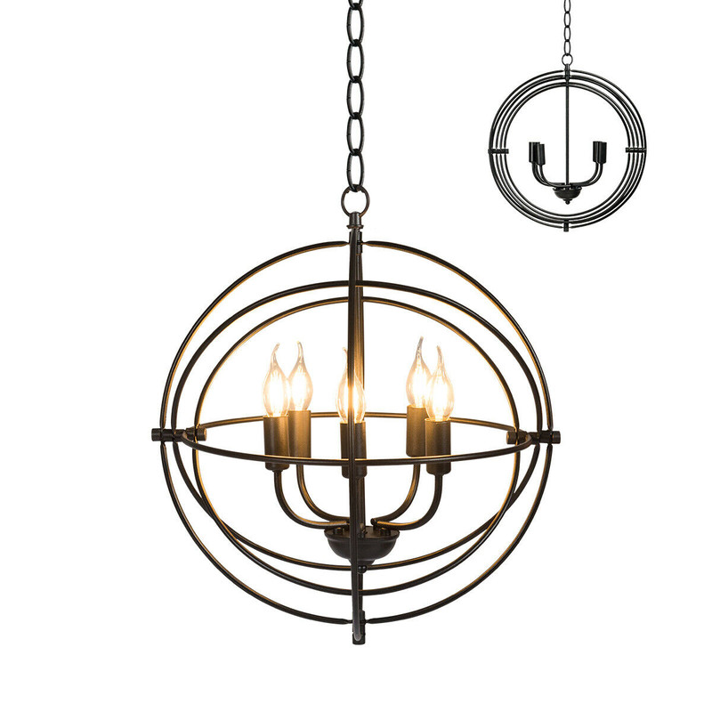 20 Inch Industrial 5-Light Metal Chandelier with Adjustable Interlocking Rings, Modern Pivoting Ceiling Light Fixture