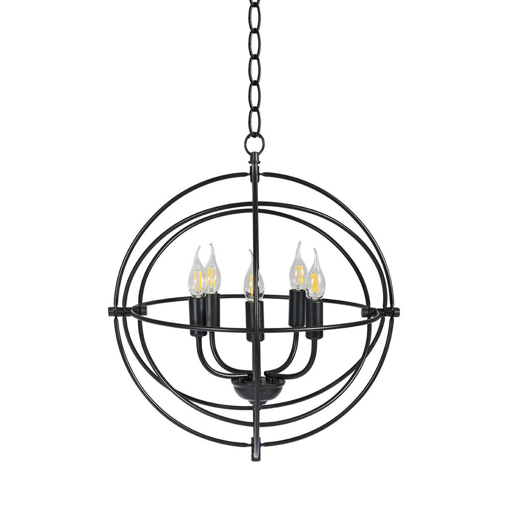 20 Inch Industrial 5-Light Metal Chandelier with Adjustable Interlocking Rings, Modern Pivoting Ceiling Light Fixture