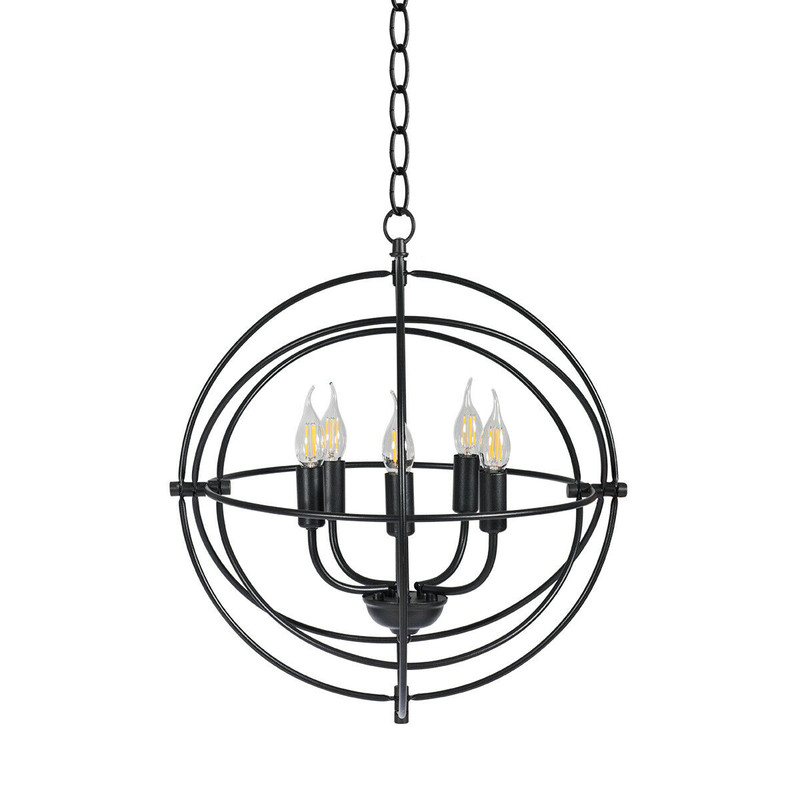 20 Inch Industrial 5-Light Metal Chandelier with Adjustable Interlocking Rings, Modern Pivoting Ceiling Light Fixture