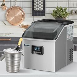 48 lbs stainless self-clean ice maker with lcd display, portable countertop clear ice cube machine for home kitchen