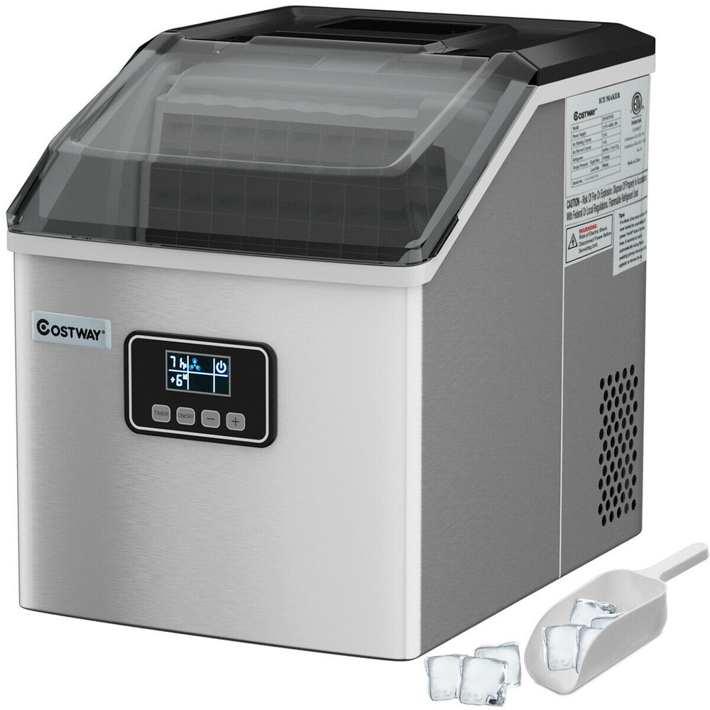 48 lbs Stainless Self-Clean Ice Maker with LCD Display, Portable Countertop Clear Ice Cube Machine for Home Kitchen